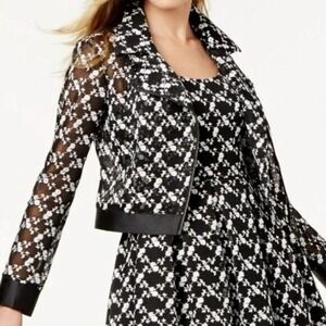 Sachin & Babi Mesh Embroidered Floral Moto Jacket Blazer Black White Zip…